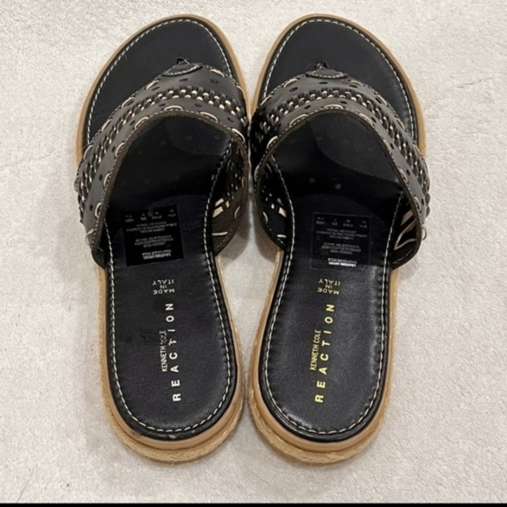 Kenneth Cole Reaction NWT Black Italian Leather Espadrille Sandals, 11